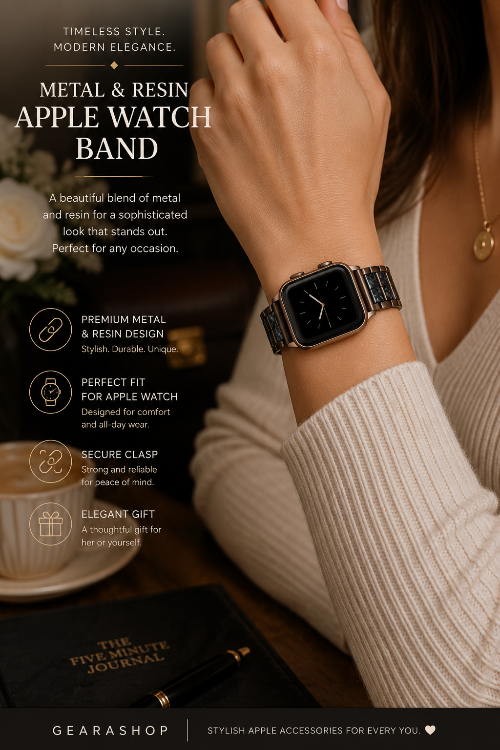 Stainless Steel & Blue Resin Watch Band for Apple Watch
