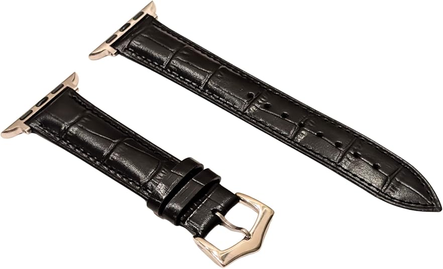 Vintage Genuine Leather Apple Watch Band – Black Crocodile Grain