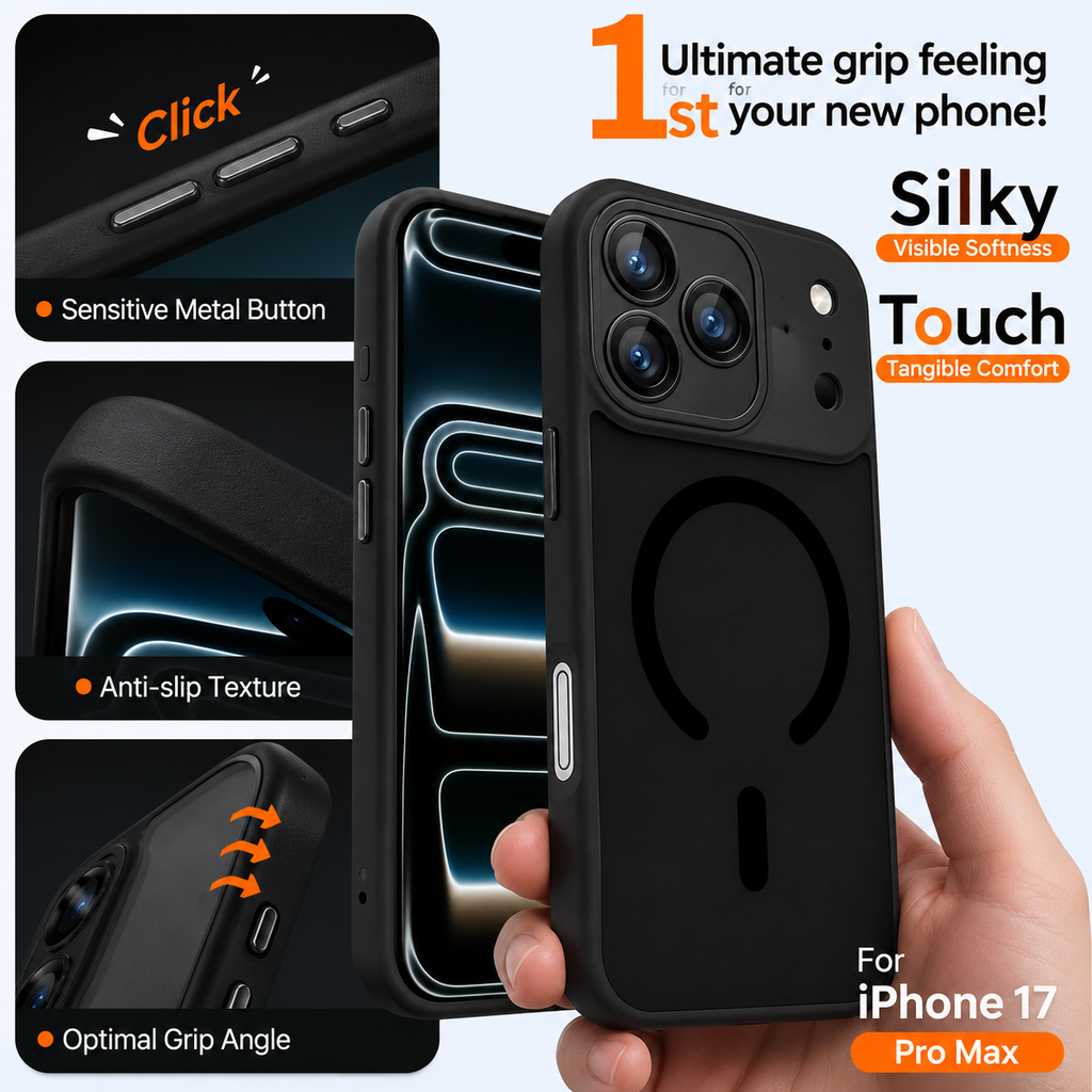 Premium Magnetic Frosted Case for iPhone 17 Pro Max – Smoke Black