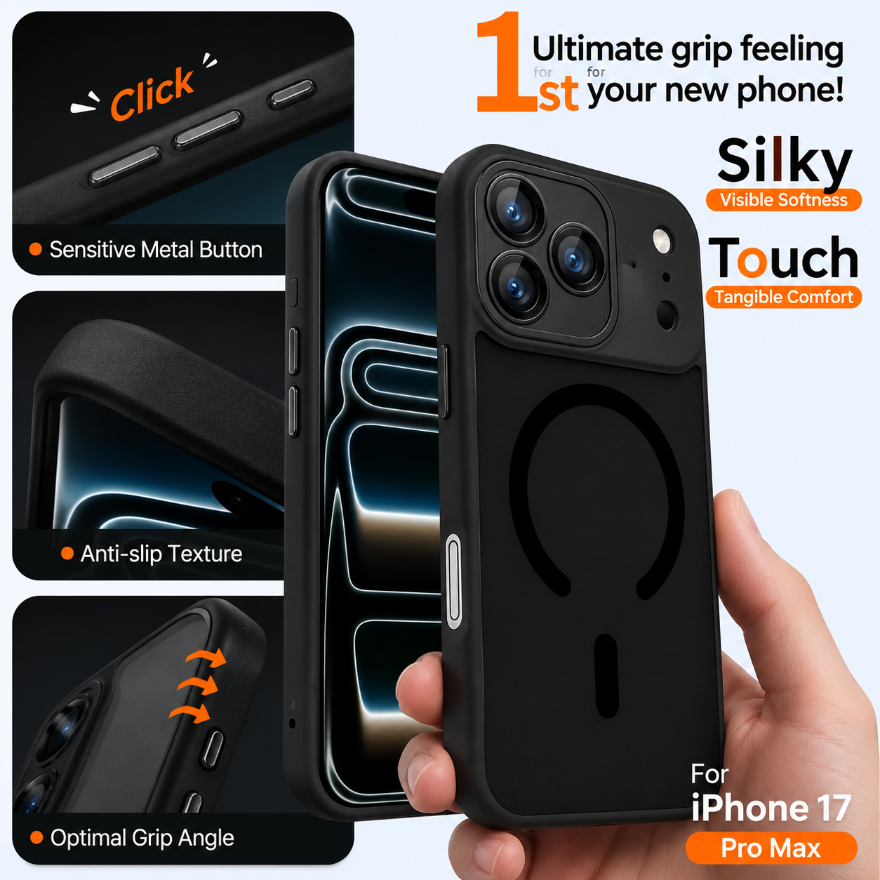Premium Magnetic Frosted Case for iPhone 17 Pro Max – Smoke Black
