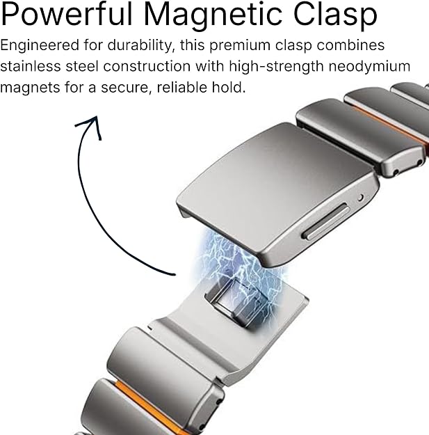 Premium Magnetic Stainless Steel Apple Watch Band with Silicone Comfort Lining – Silver & Orange
