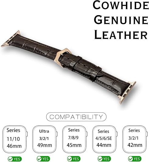 Vintage Genuine Leather Apple Watch Band – Black Crocodile Grain