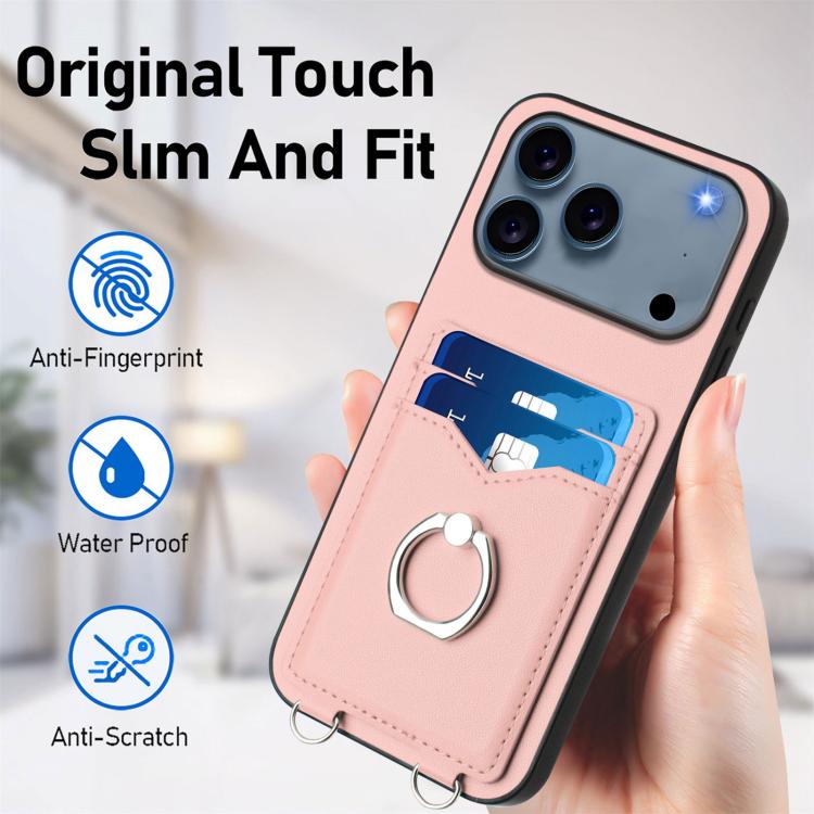 Crossbody Rope Phone Case with Ring Holder & Card Slot for iPhone