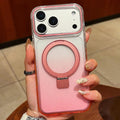 Transparent Gradient MagSafe Phone Case with Metal Ring Stand for iPhone