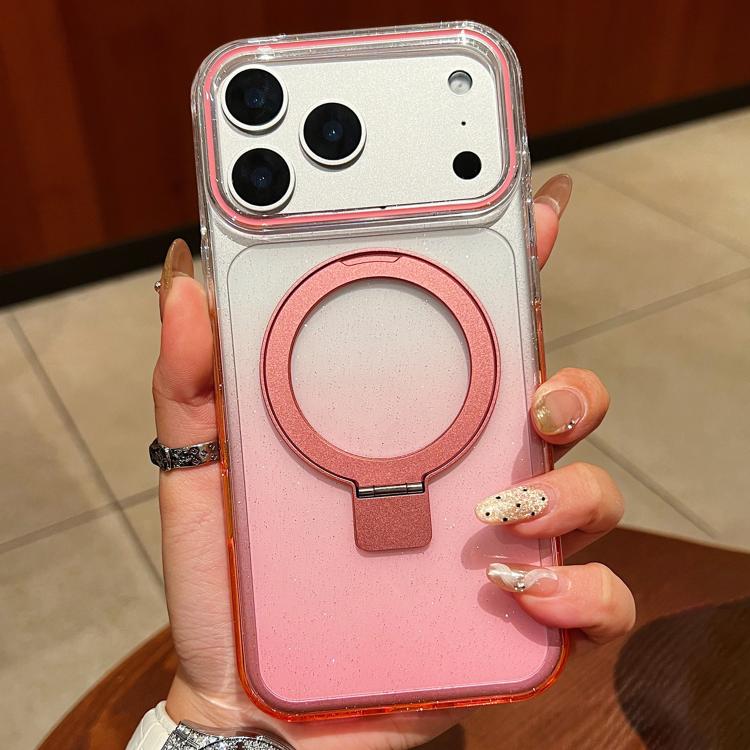 Transparent Gradient MagSafe Phone Case with Metal Ring Stand for iPhone