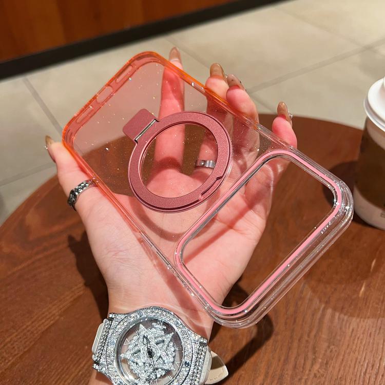Transparent Gradient MagSafe Phone Case with Metal Ring Stand for iPhone