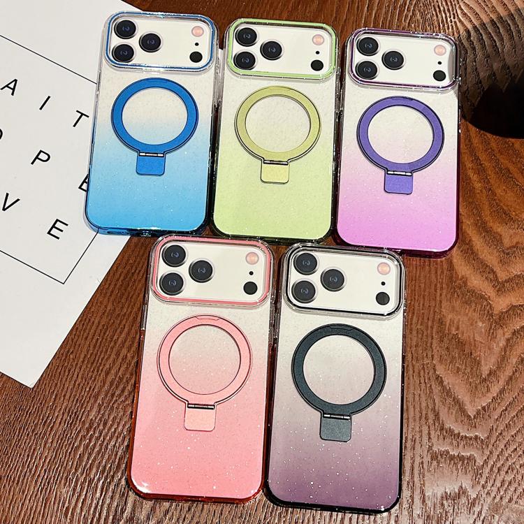 Transparent Gradient MagSafe Phone Case with Metal Ring Stand for iPhone