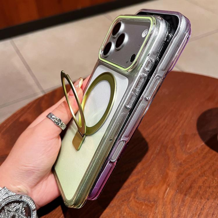 Transparent Gradient MagSafe Phone Case with Metal Ring Stand for iPhone