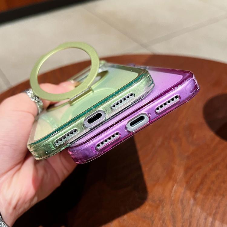 Transparent Gradient MagSafe Phone Case with Metal Ring Stand for iPhone