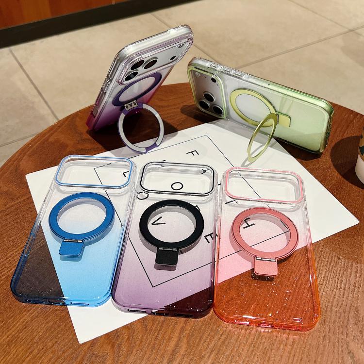 Transparent Gradient MagSafe Phone Case with Metal Ring Stand for iPhone