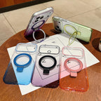 Transparent Gradient MagSafe Phone Case with Metal Ring Stand for iPhone