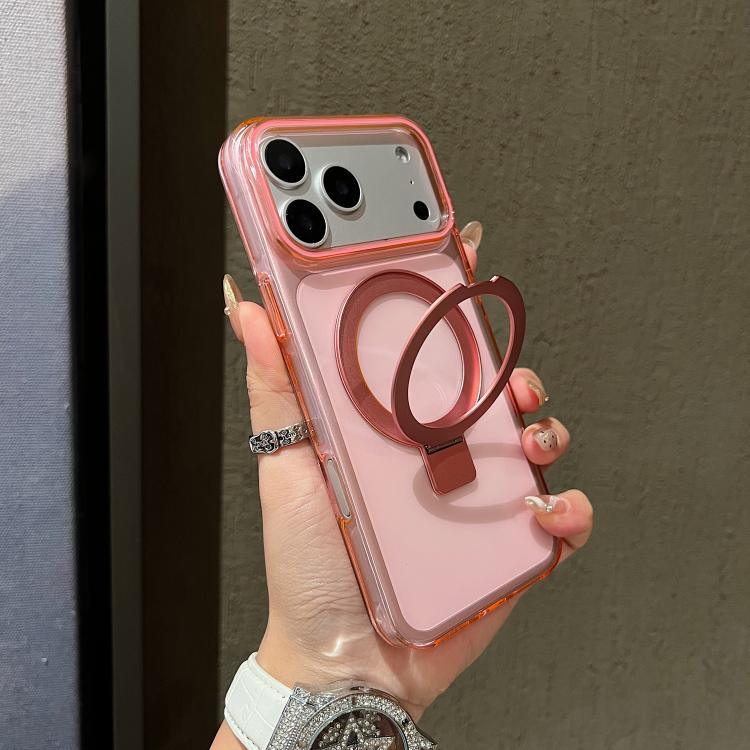 Transparent Colorful MagSafe Phone Case with Metal Ring Stand for iPhone