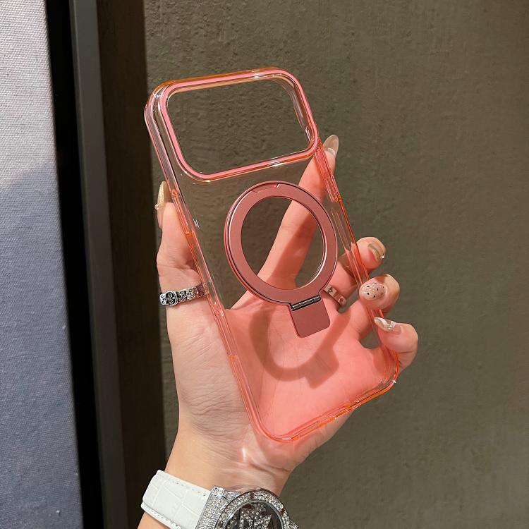 Transparent Colorful MagSafe Phone Case with Metal Ring Stand for iPhone