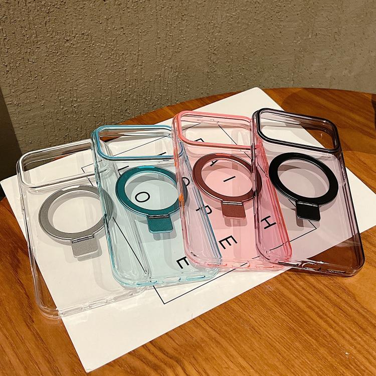 Transparent Colorful MagSafe Phone Case with Metal Ring Stand for iPhone