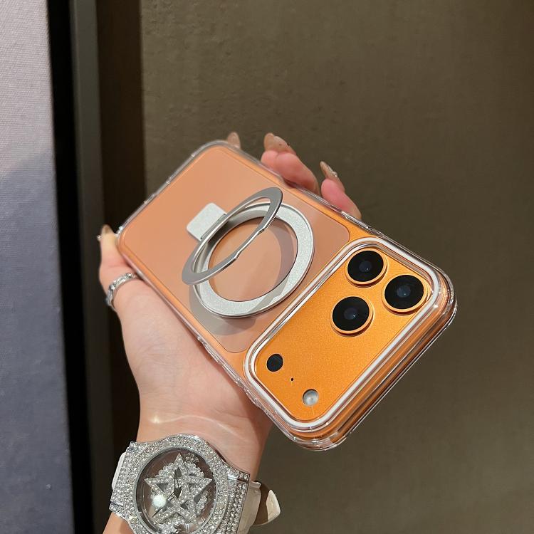 Transparent Colorful MagSafe Phone Case with Metal Ring Stand for iPhone
