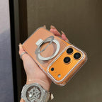 Transparent Colorful MagSafe Phone Case with Metal Ring Stand for iPhone
