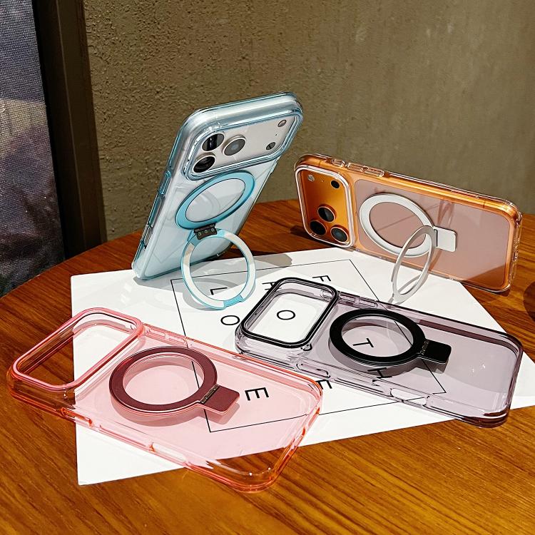 Transparent Colorful MagSafe Phone Case with Metal Ring Stand for iPhone