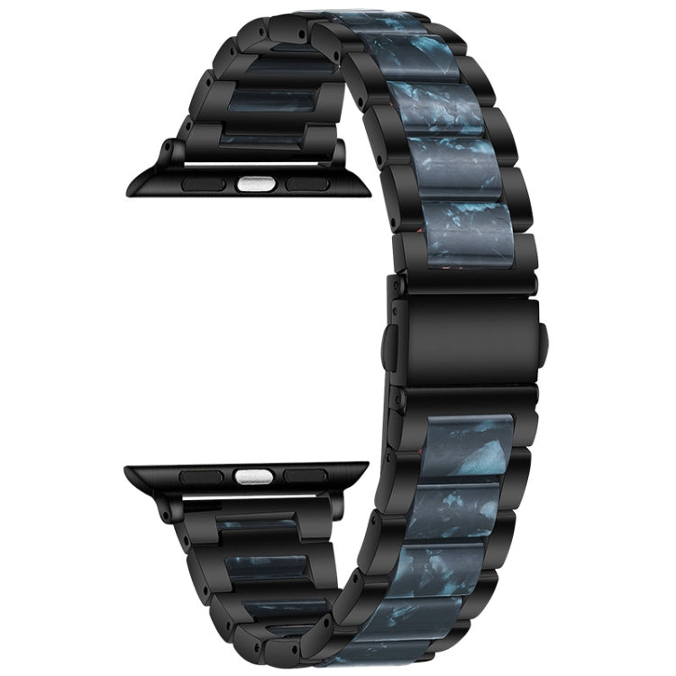 Elegant Black Stainless Steel & Blue Resin Apple Watch Band