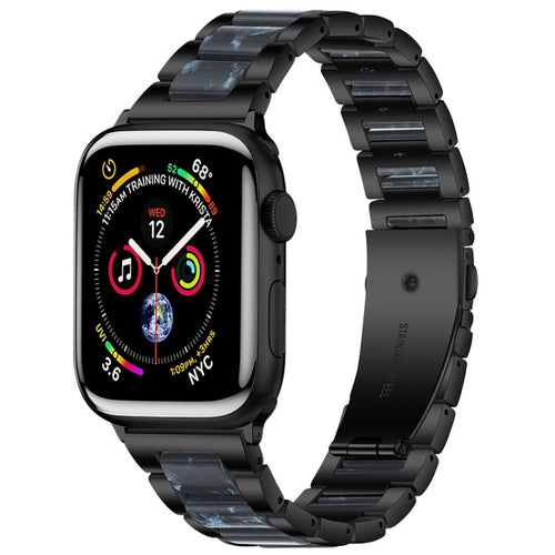 Elegant Black Stainless Steel & Blue Resin Apple Watch Band