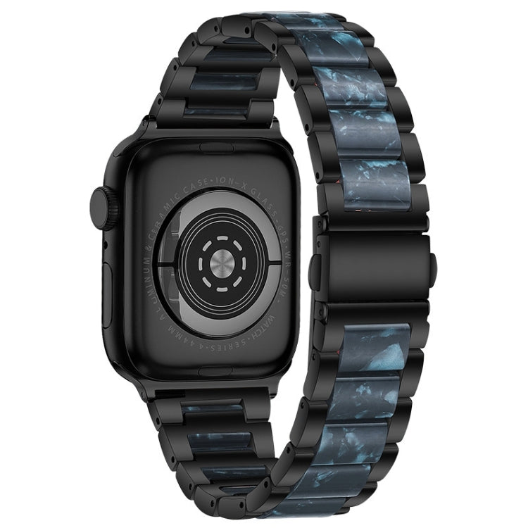 Elegant Black Stainless Steel & Blue Resin Apple Watch Band
