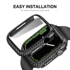 ENKAY Carbon Fiber PC Apple Watch Case with Full Coverage PET Screen Protector for Series 9/8/7 (41mm & 45mm)