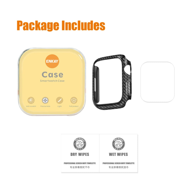 ENKAY Carbon Fiber PC Apple Watch Case with Full Coverage PET Screen Protector for Series 9/8/7 (41mm & 45mm)