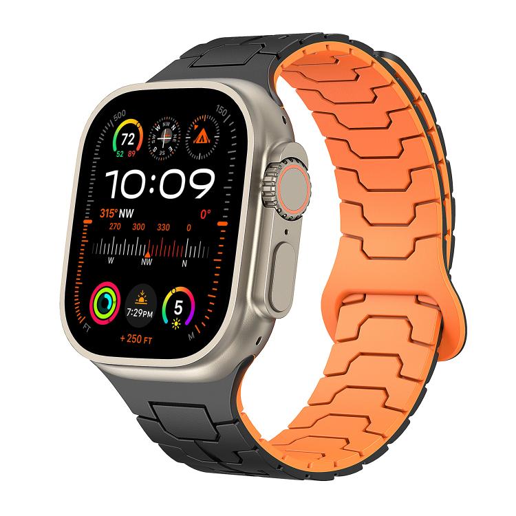 Dragon Scale Magnetic Silicone Apple Watch Band – Black & Orange