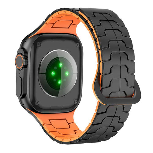 Dragon Scale Magnetic Silicone Apple Watch Band – Black & Orange