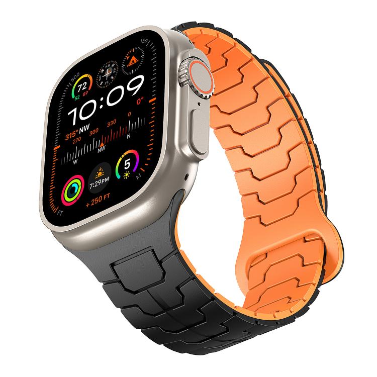 Dragon Scale Magnetic Silicone Apple Watch Band – Black & Orange