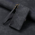 Premium Geometric Leather Wallet Phone Case with Zipper Pocket for iPhone