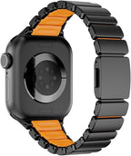 Premium Magnetic Stainless Steel Apple Watch Band with Silicone Comfort Lining – Black & Orange