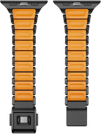 Premium Magnetic Stainless Steel Apple Watch Band with Silicone Comfort Lining – Black & Orange
