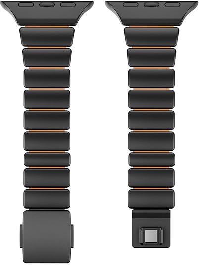 Premium Magnetic Stainless Steel Apple Watch Band with Silicone Comfort Lining – Black & Orange