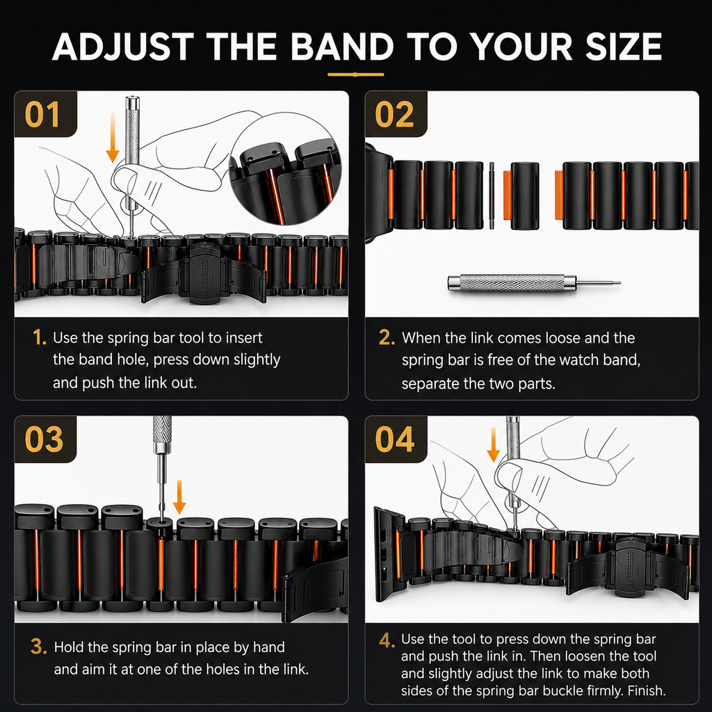 Premium Magnetic Stainless Steel Apple Watch Band with Silicone Comfort Lining – Black & Orange