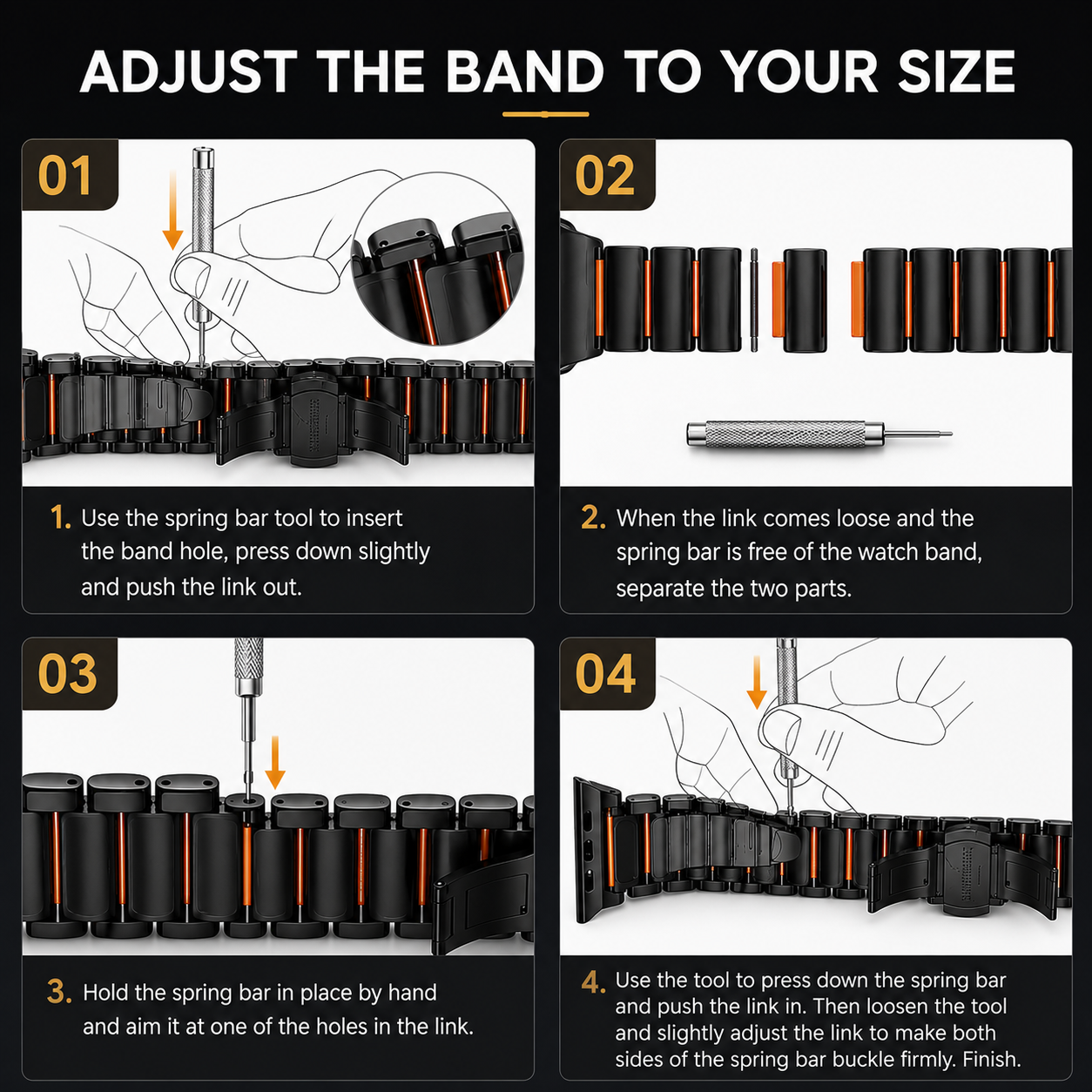 Premium Magnetic Stainless Steel Apple Watch Band with Silicone Comfort Lining – Black & Orange