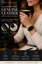 Vintage Genuine Leather Watch Band for Apple Watch | Black Crocodile Grain