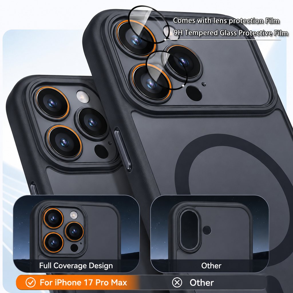Premium Magnetic Frosted Case for iPhone 17 Pro Max – Smoke Black