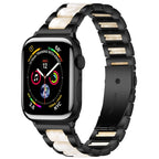 Modern Black & White Metal & Resin Apple Watch Band for Women – Stainless Steel Bracelet Strap