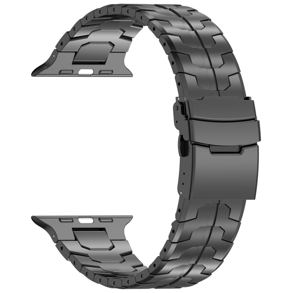 Modern Black Stainless Steel Apple Watch Band with Tool-Free Detachable Links