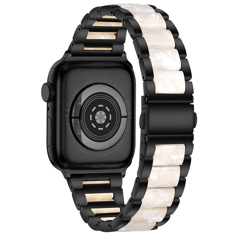 Modern Black & White Metal & Resin Apple Watch Band for Women – Stainless Steel Bracelet Strap