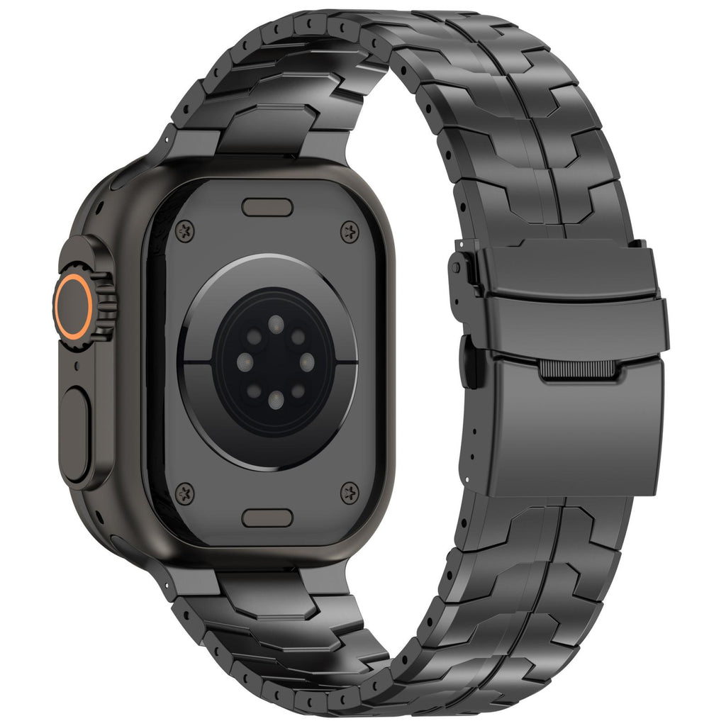 Modern Black Stainless Steel Apple Watch Band with Tool-Free Detachable Links