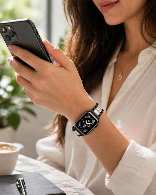 Modern Black & White Metal & Resin Apple Watch Band for Women – Stainless Steel Bracelet Strap