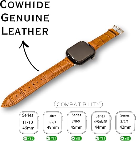 Vintage Genuine Leather Apple Watch Band - Tan